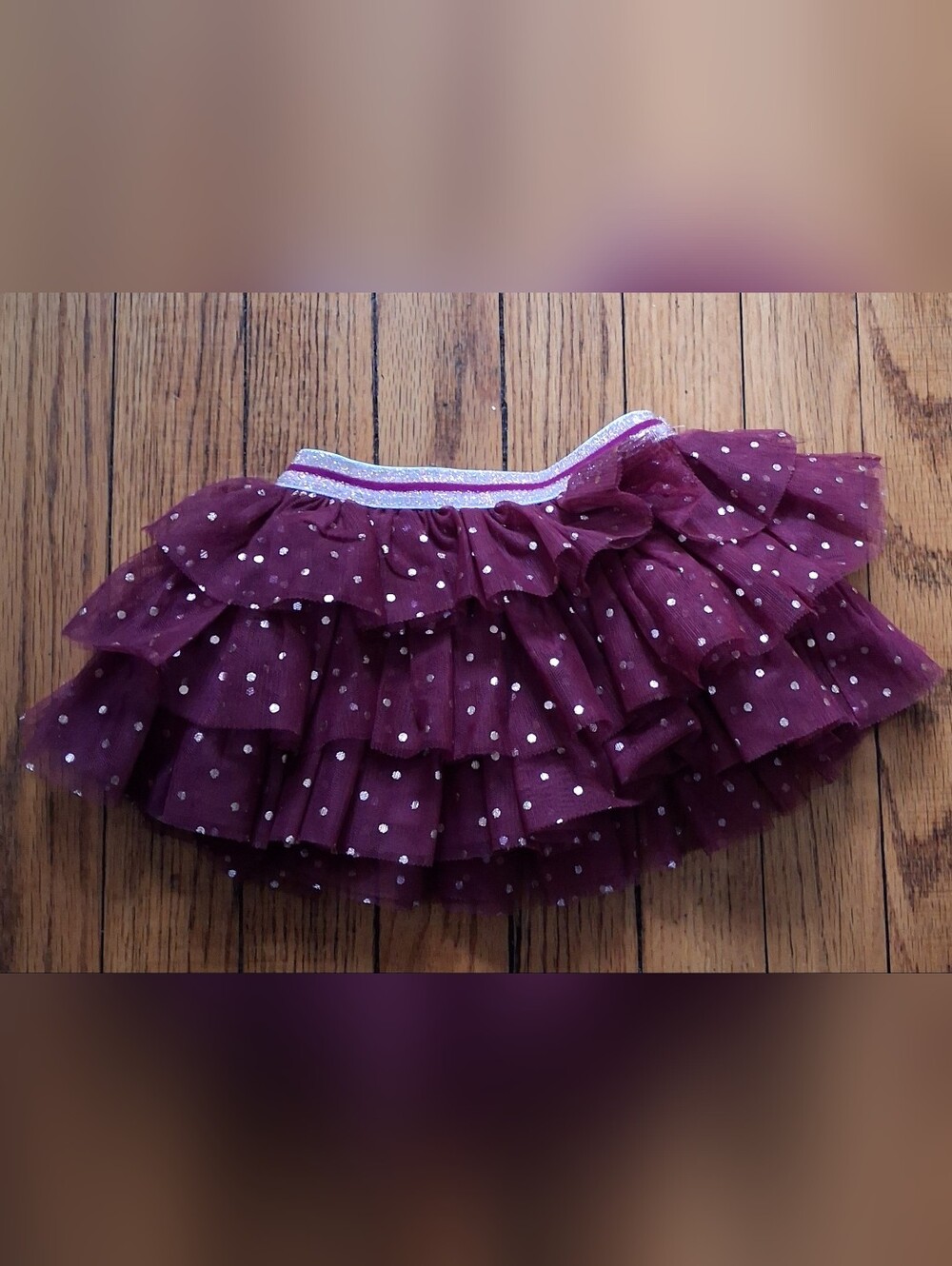 Baby Starters - Burgundy/Gold Polka Dot lined Tutu skirt. Size 6 months